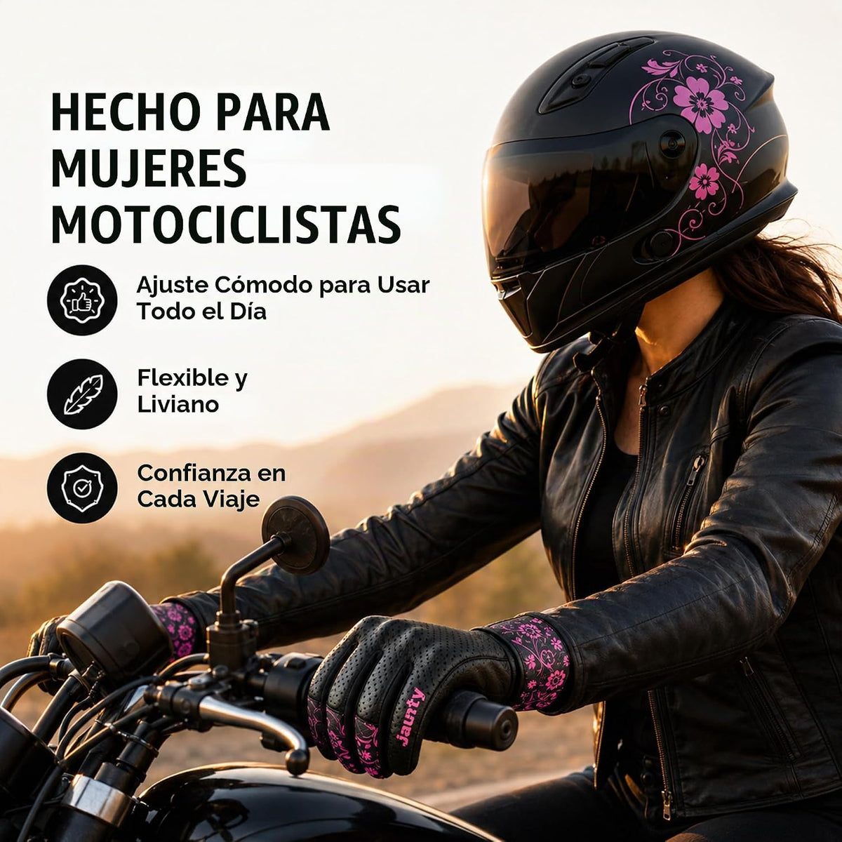 JAUNTY - Guantes de motocicleta para mujer, de cuero, con pantalla...