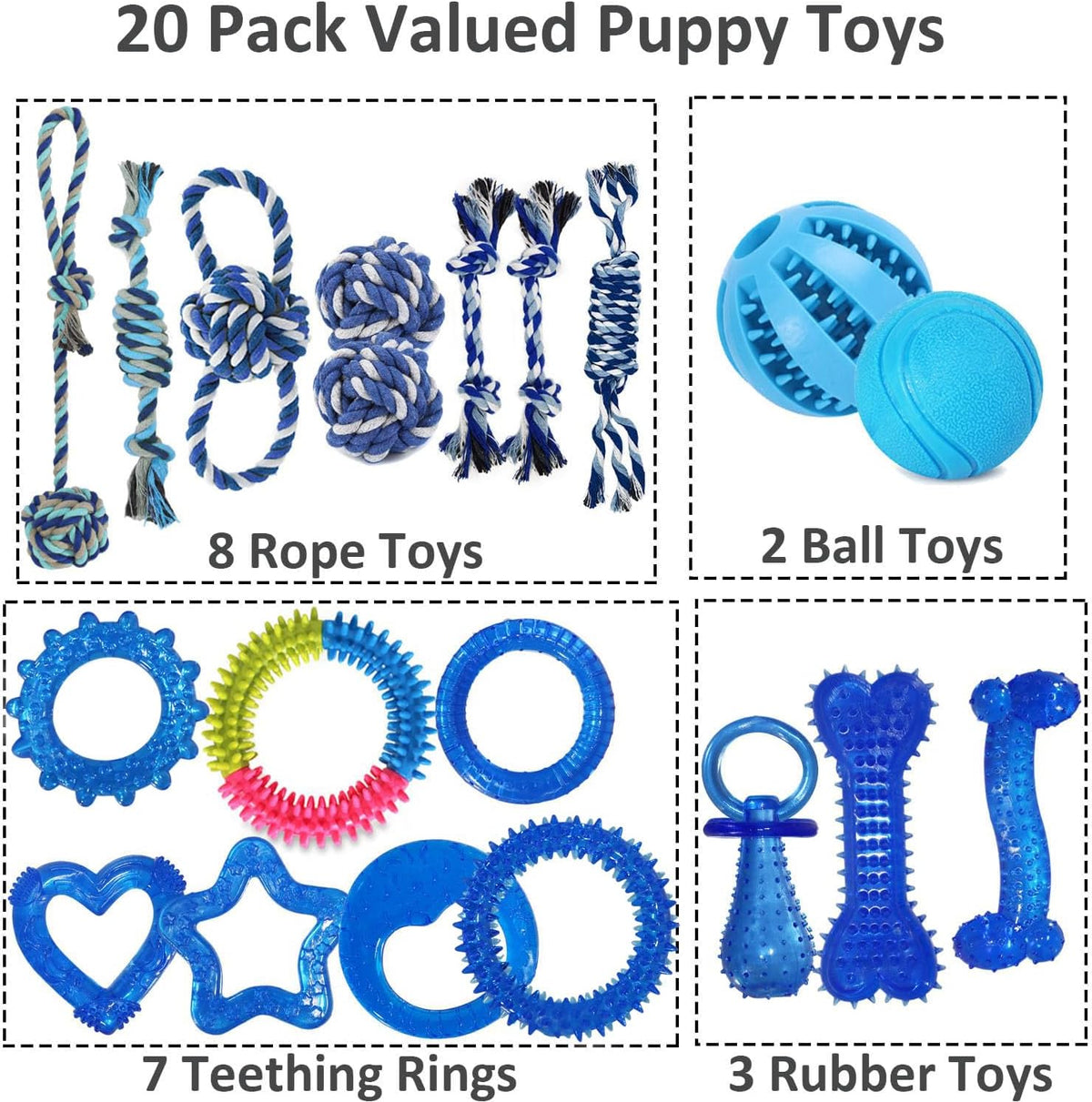 PawsAion Paquete de 20 juguetes masticables para cachorros para den...