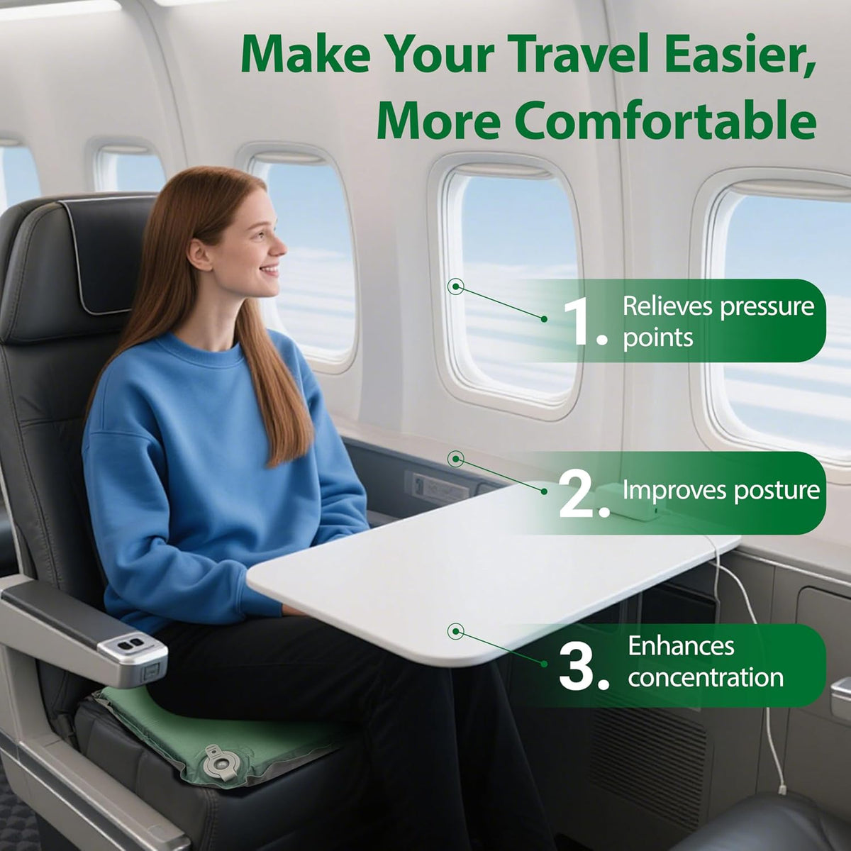 Enkarsen Cojín inflable para asiento de viaje, almohadilla de espum...