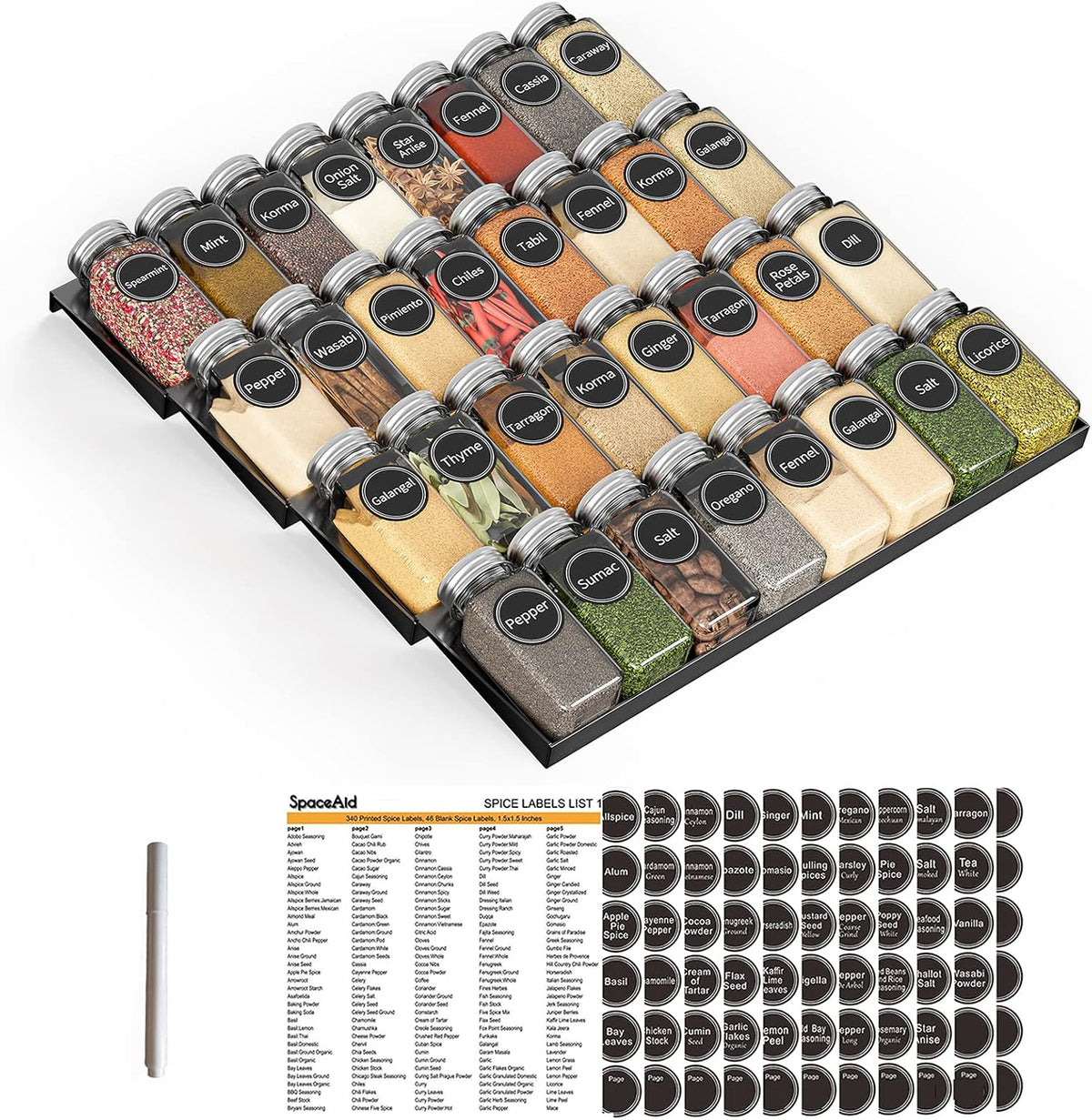 SpaceAid Organizador de especias para cajones de cocina, con 32 tar...