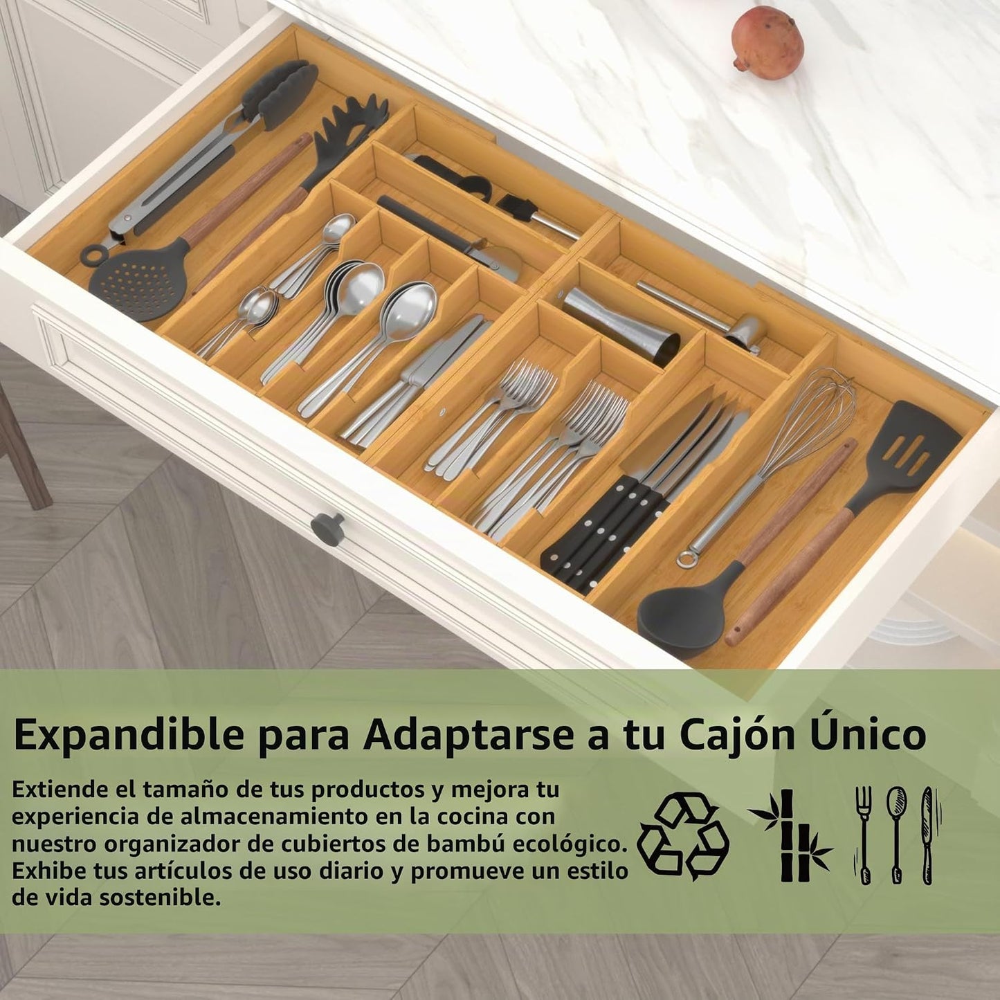 Suli Organizador de cajones de cubiertos extragrande, expandible de...