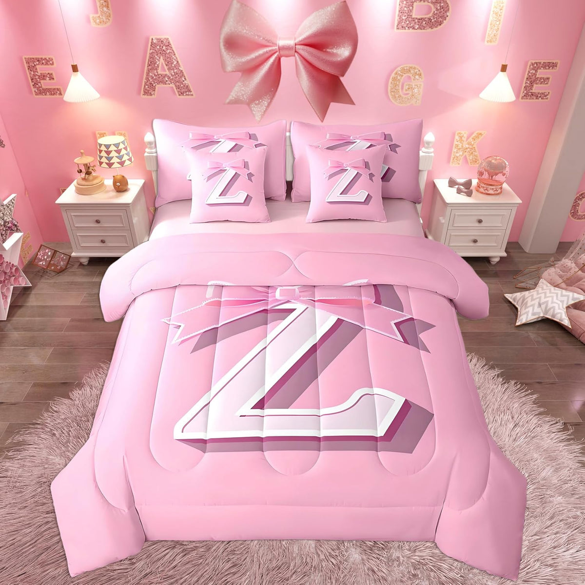 jejeloiu Juego de cama con lazo rosa, regalos personalizados para a...