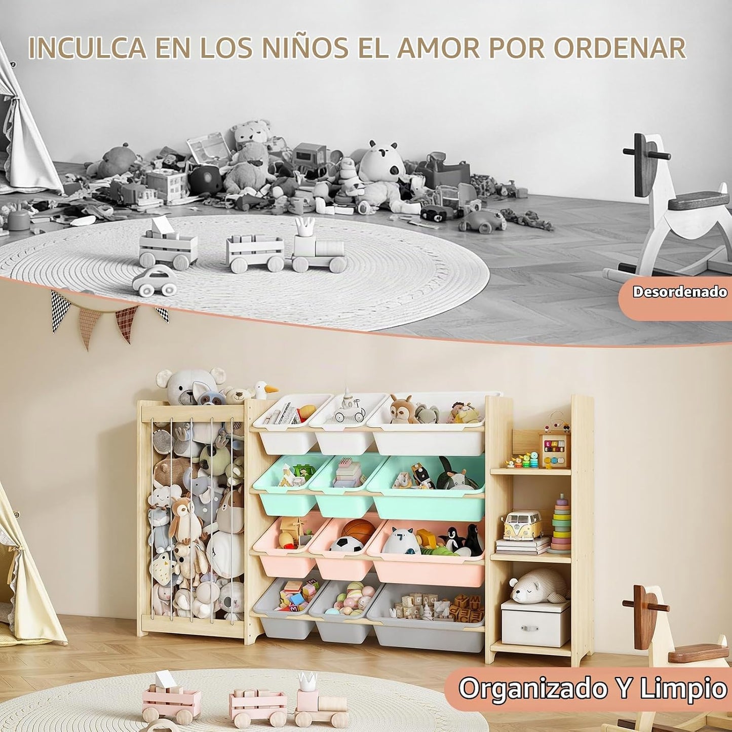 EXPERLAM Organizador de almacenamiento de juguetes 3 en 1, soporte...