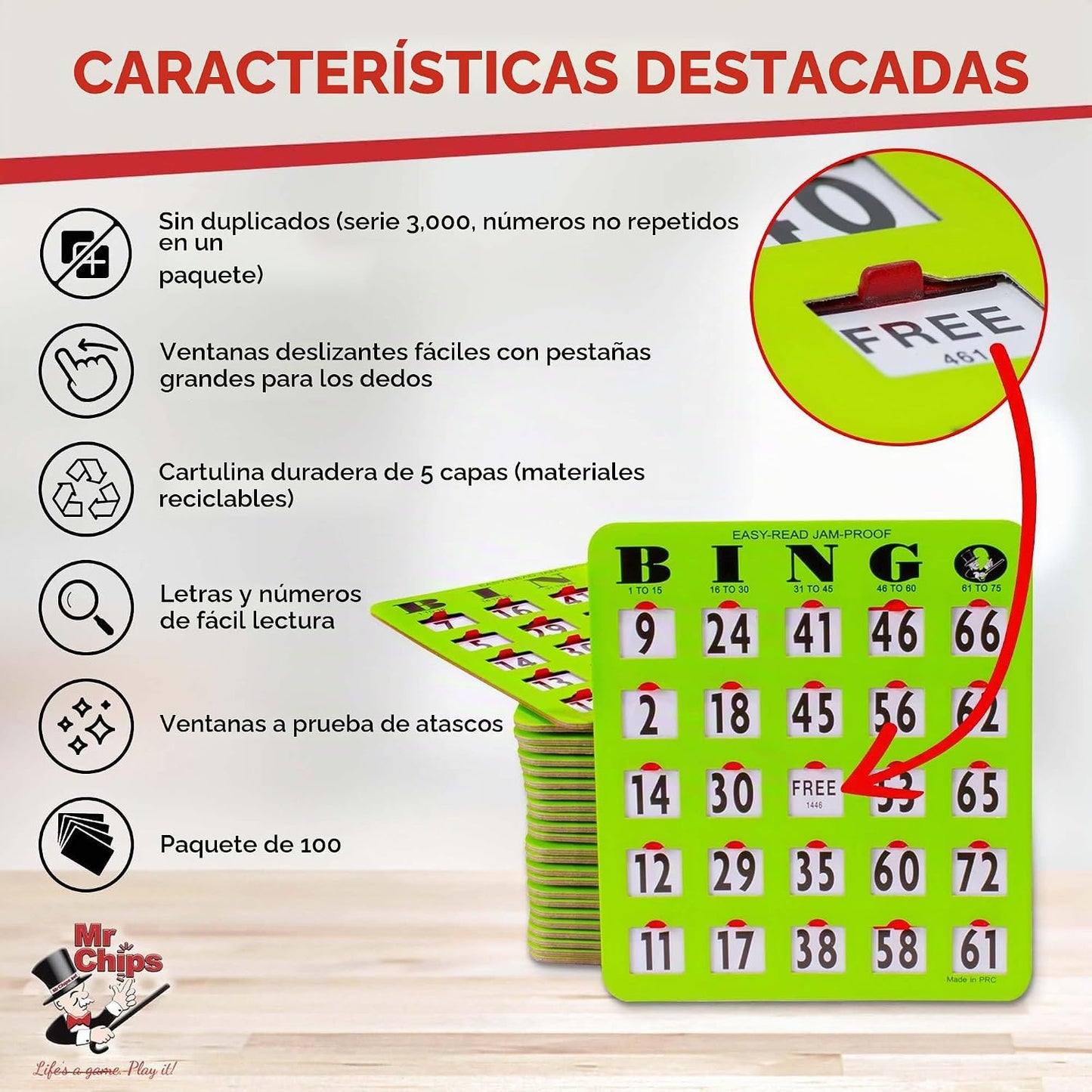 MR CHIPS Tarjetas de bingo con punta de dedo de impresión grande a...