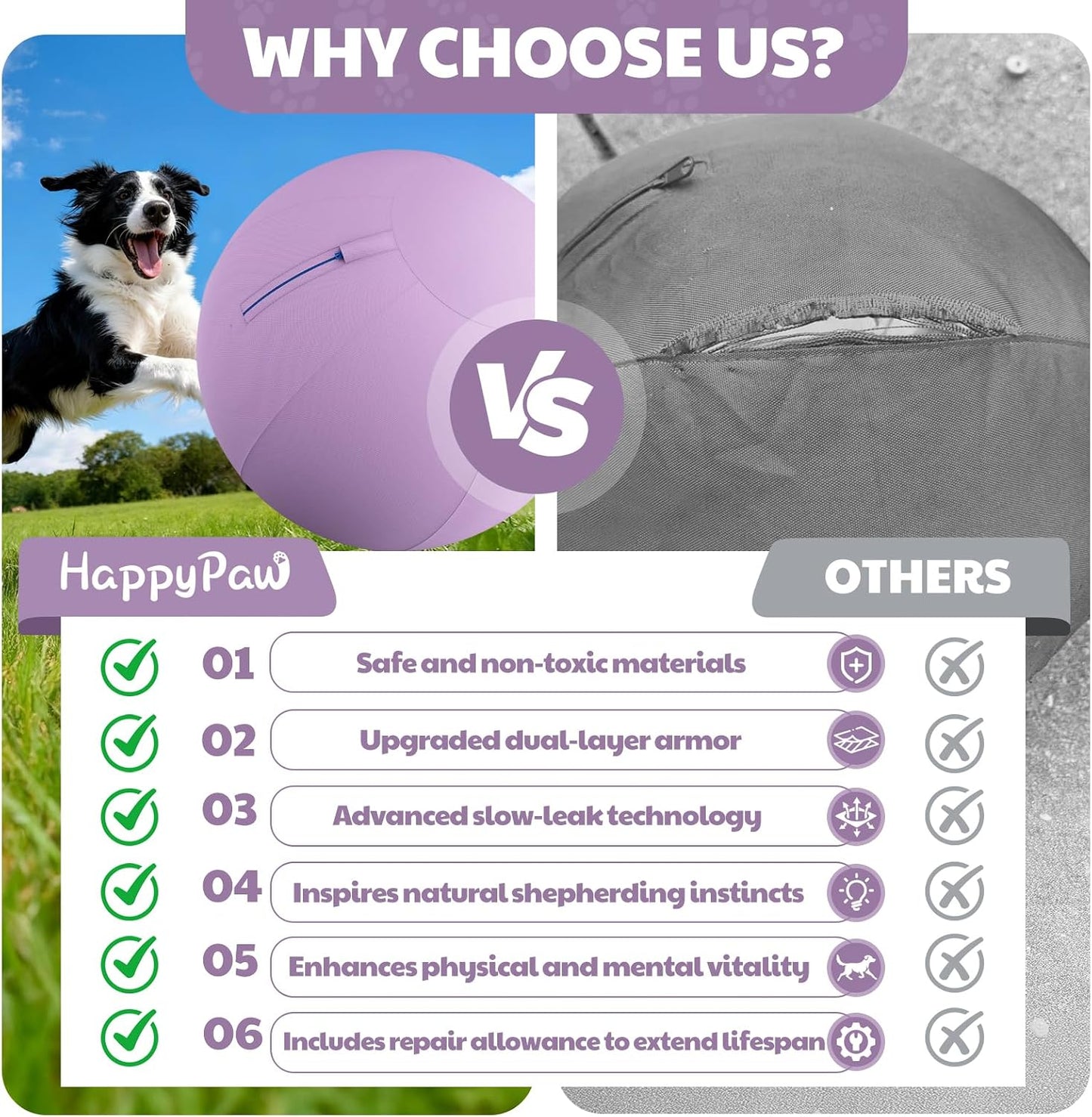 Happypaw 3.0 Upgrade - Pelota de pastoreo de 18 pulgadas para perro...