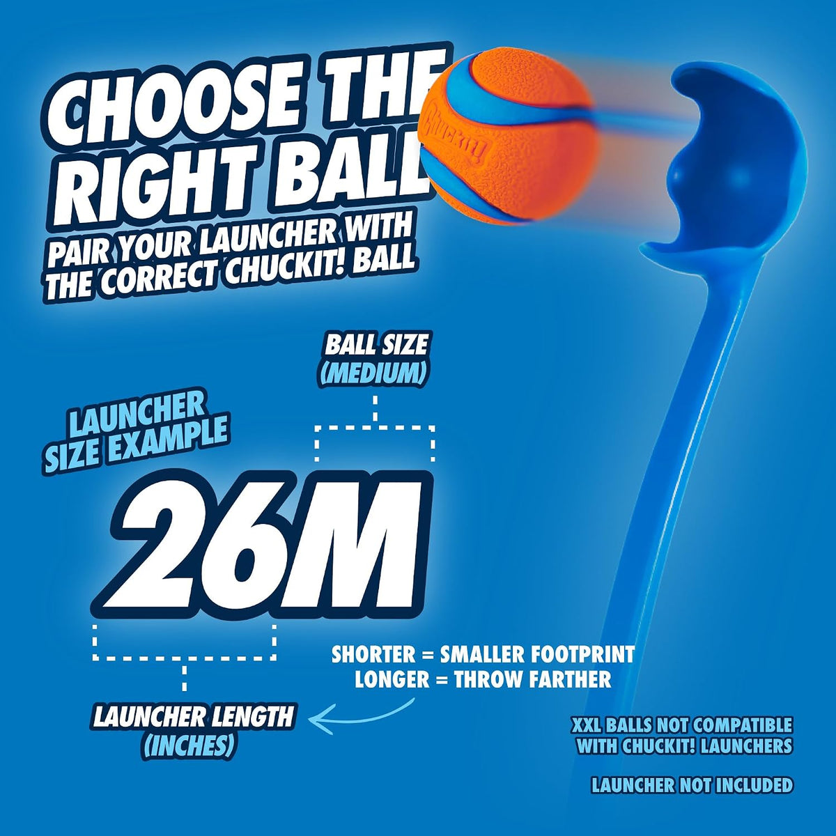 Lanzador de bolas Chuckit! Classic de 26M para perros, mango de 26&...