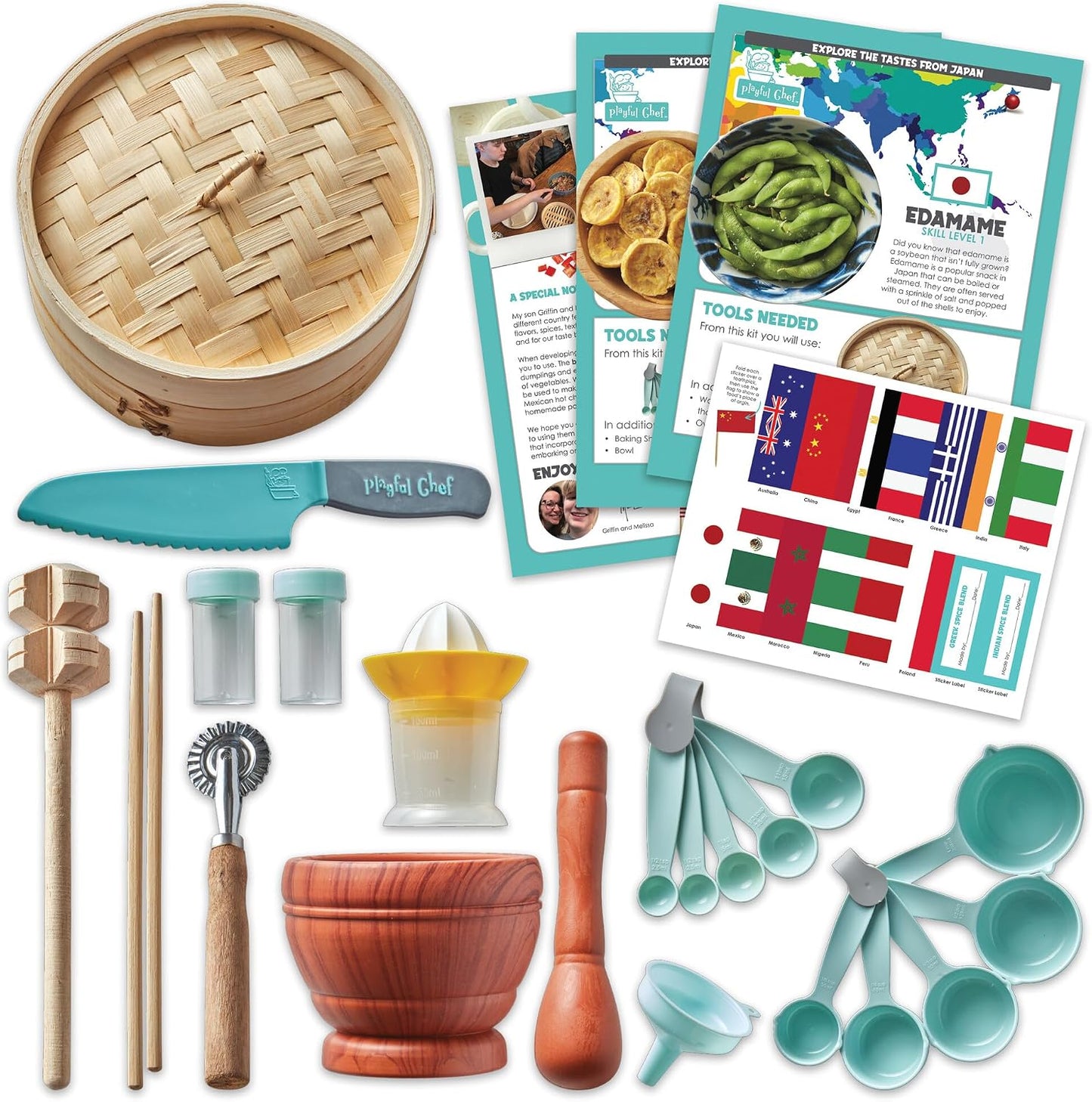 MindWare Playful Chef Foods of The World Kit de cocina para niños,...