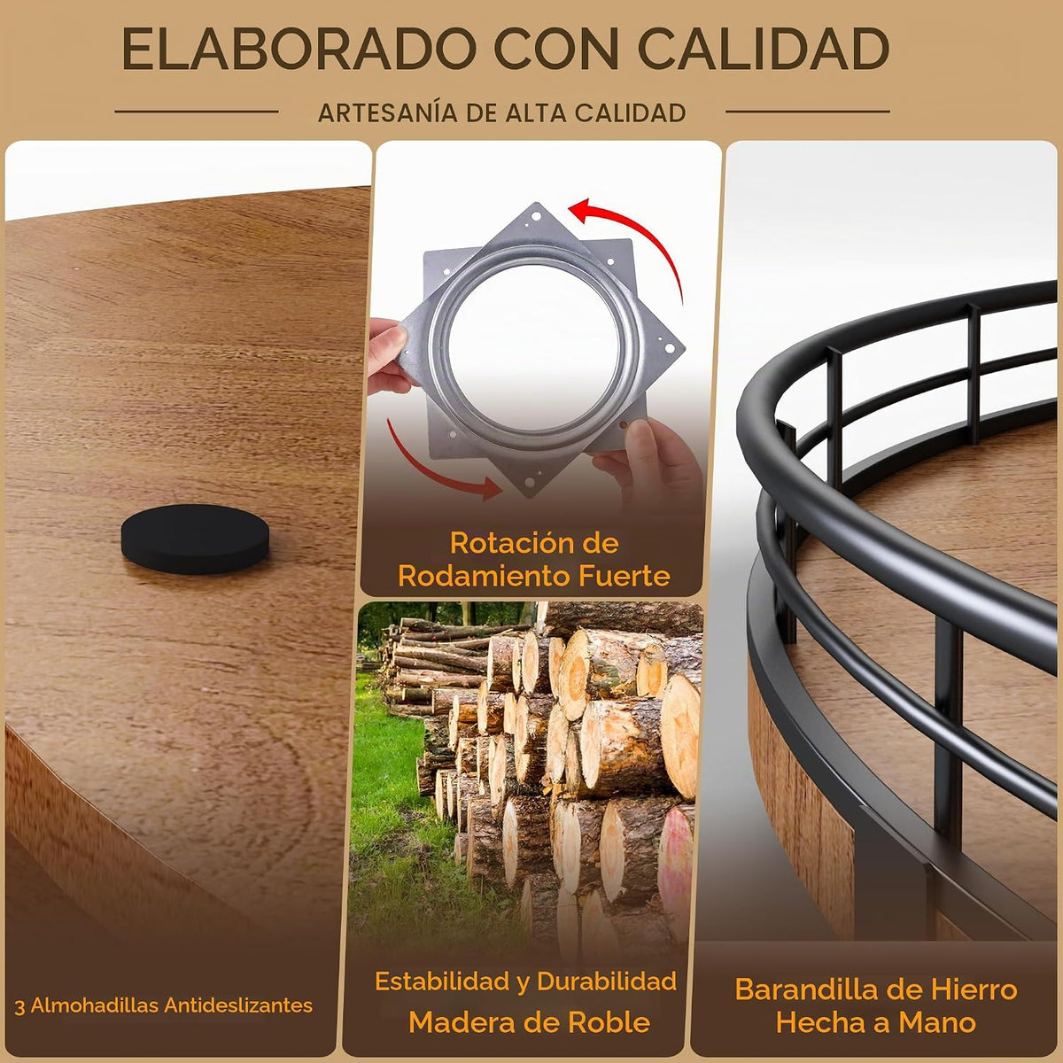 Tabla giratoria redonda de roble, 21 pulgadas para organización en...