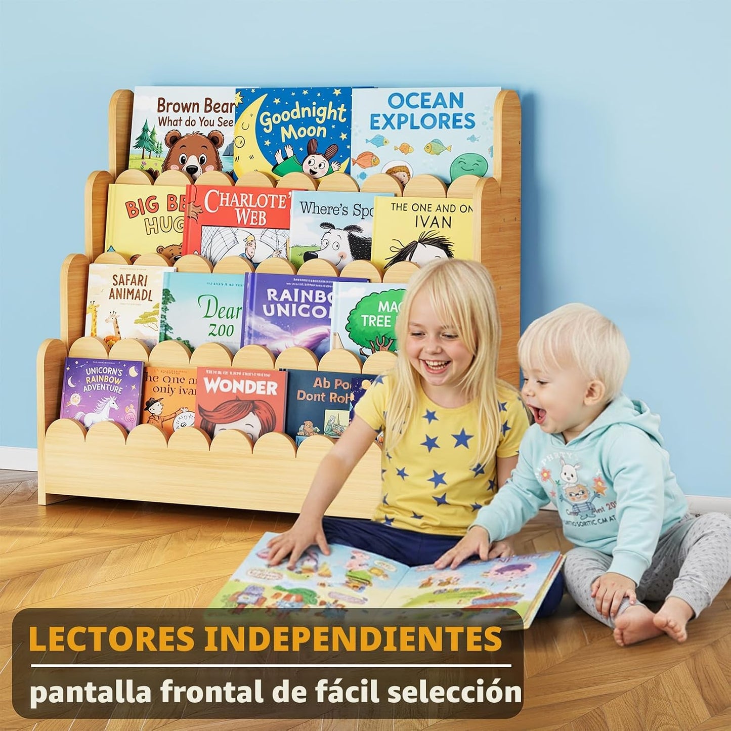 SpaceAid Estantería festoneada de 4 niveles, estantería Montessori...
