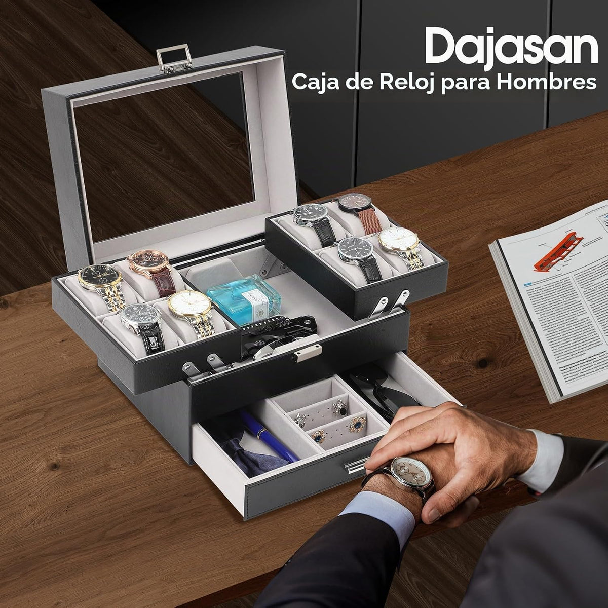 Dajasan Caja de reloj, Caja de reloj para hombres, Caja de exhibici...