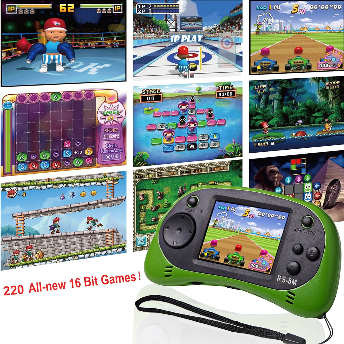 EASEGMER Juegos de mano para niños de 16 bits integrados de 220 HD,...