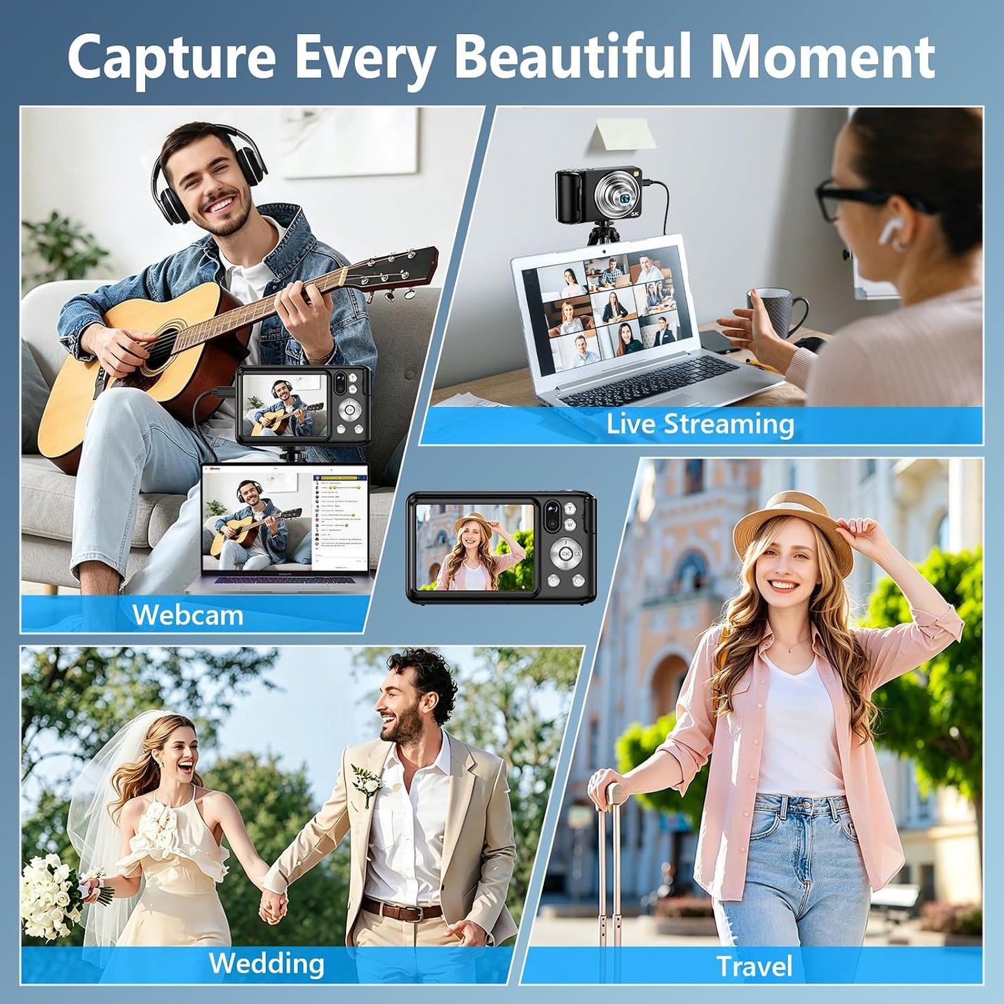 Cámara digital 5K para fotografía con WiFi, zoom óptico 6X, enfoque...