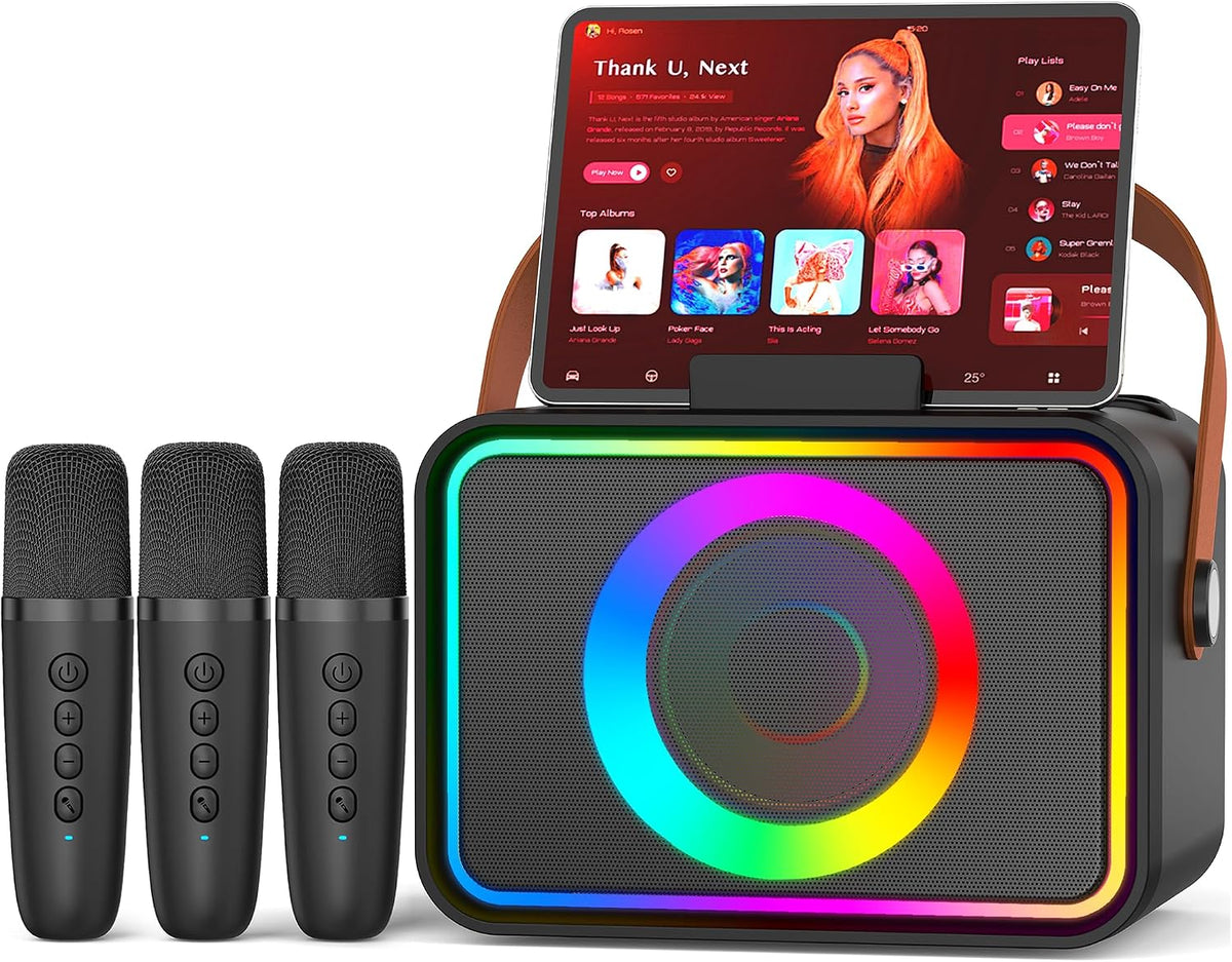 Máquina de karaoke para niños y adultos, altavoz Bluetooth 3 micróf...