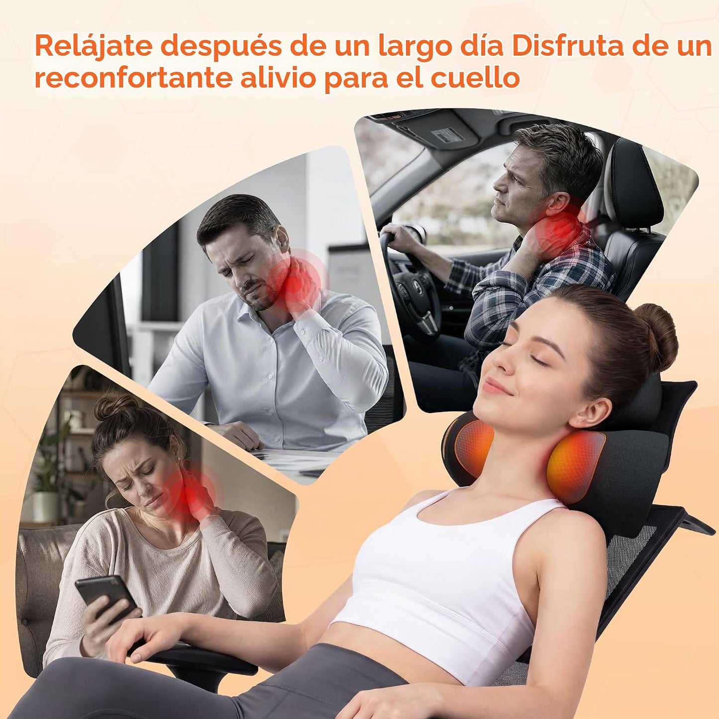 Almohada masajeadora de cuello inalámbrica 3 en 1 con calor, vibrac...