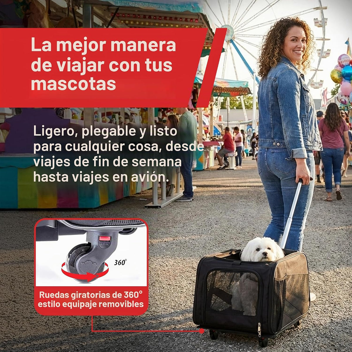 Pet Smart Cart, grande, negro, con ruedas, con ruedas, bolsa de via...