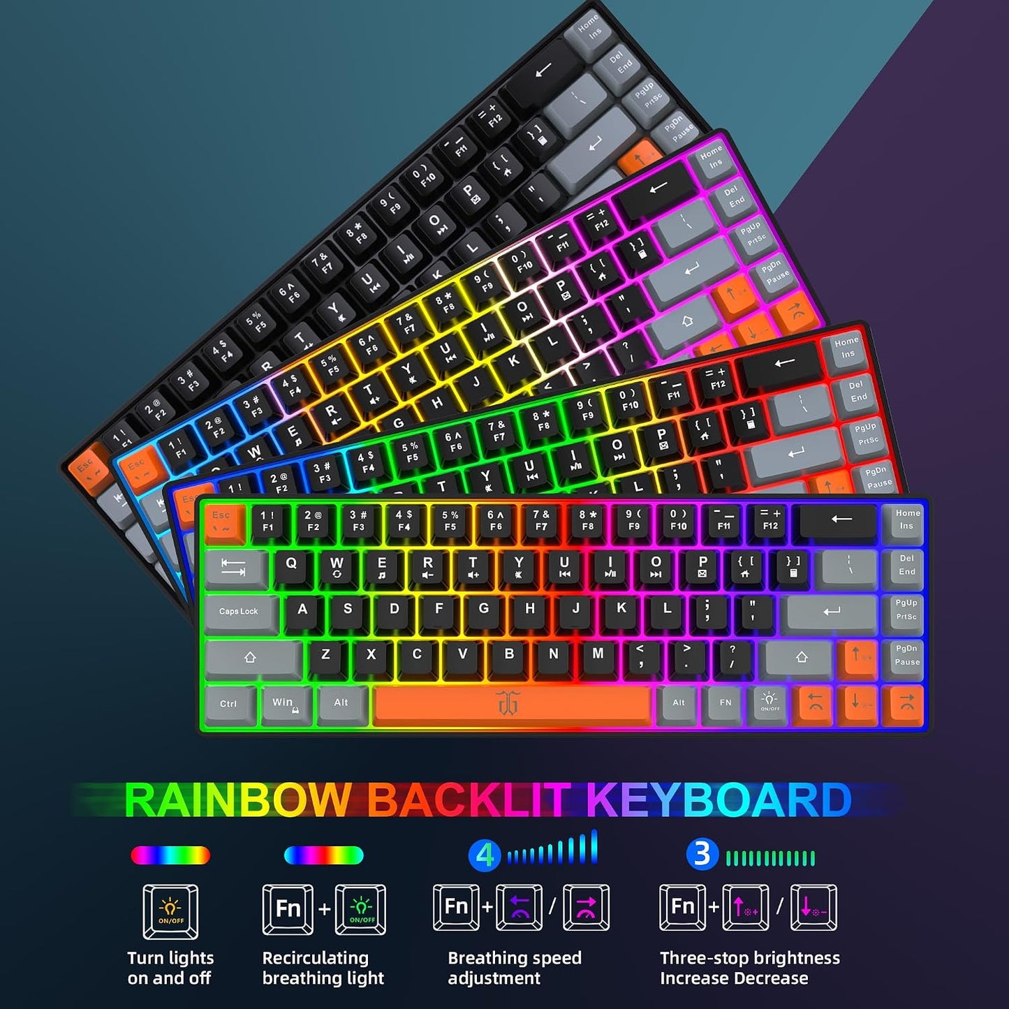 Snpurdiri Combo de teclado y mouse inalámbricos 60% para juegos, ba...