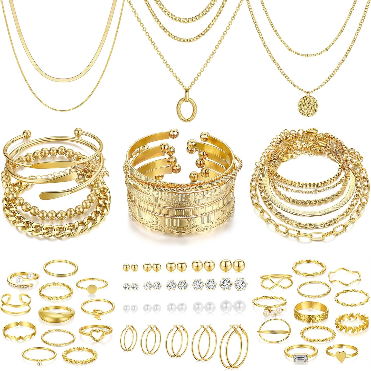 FAXHION Juego de joyas de oro para mujer, 68 piezas, con 7 collares...