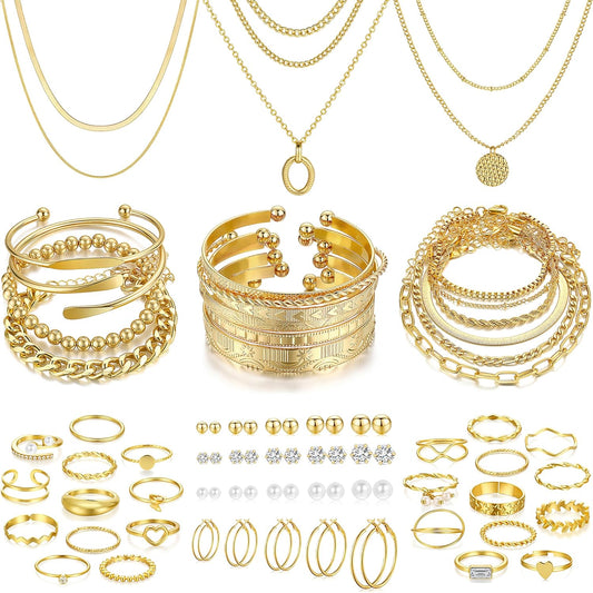 FAXHION Juego de joyas de oro para mujer, 68 piezas, con 7 collares...