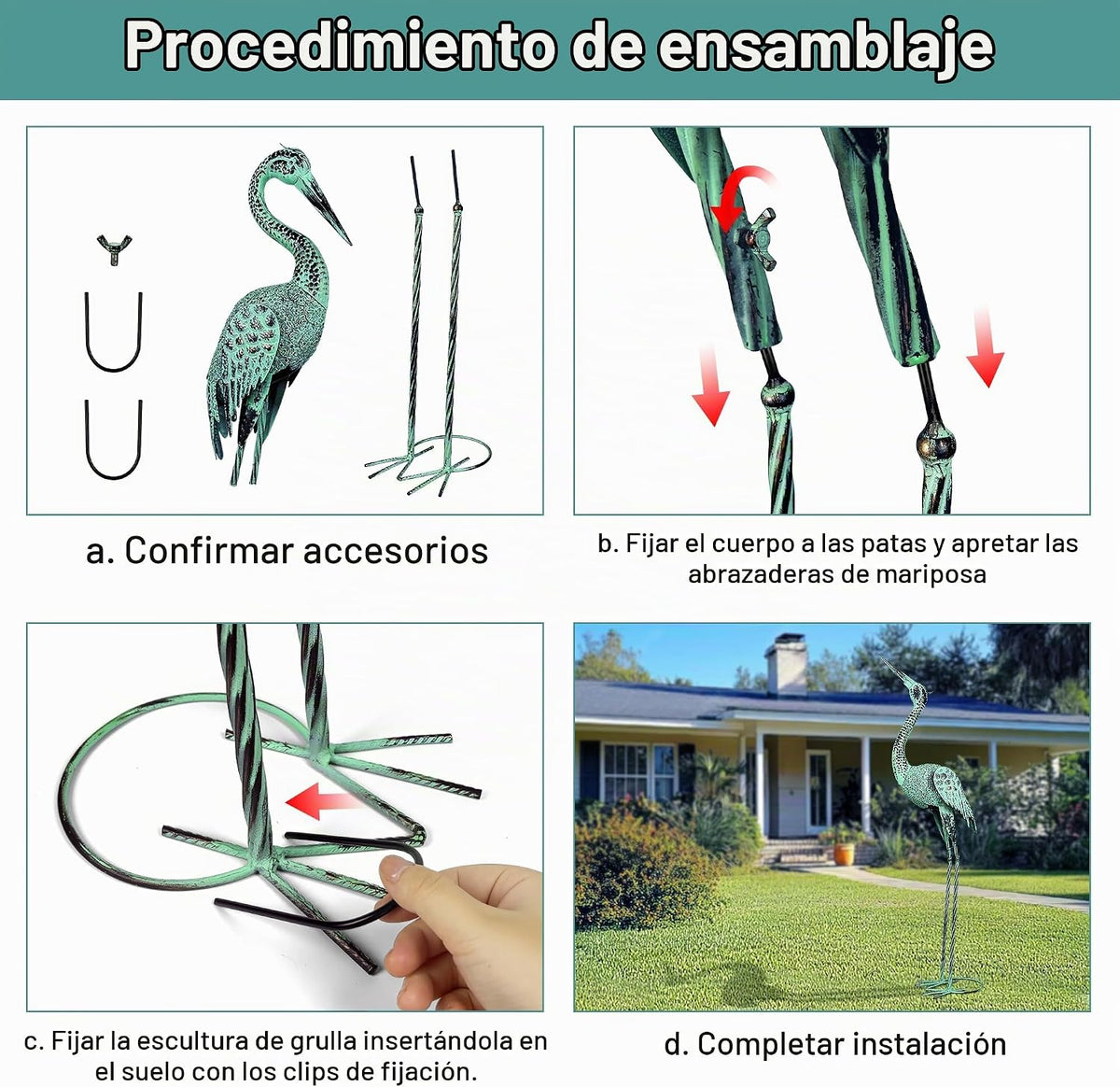 Juego de 2 estatuas de jardín grandes, esculturas de grúa de metal,...