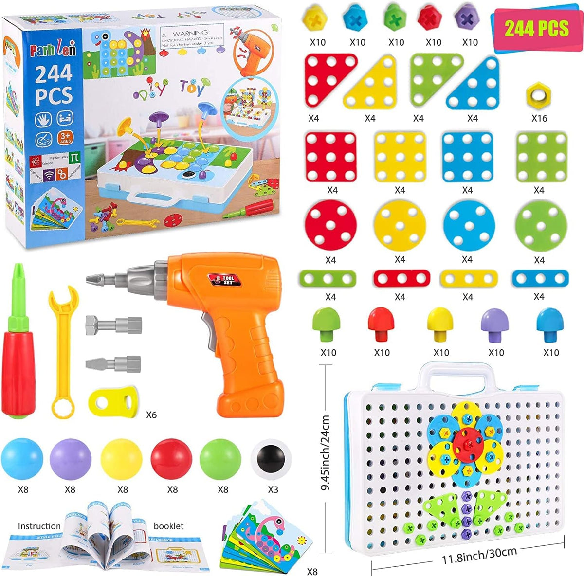 Parhlen Juguetes educativos, bloques de construcción, 244 piezas, d...