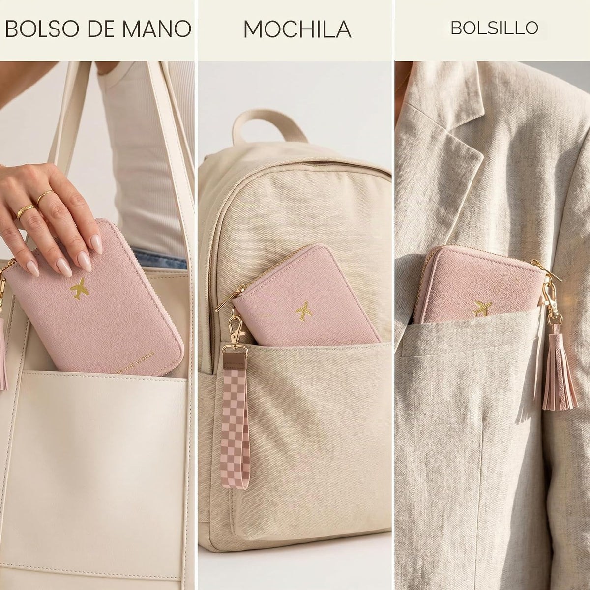 Hermoso soporte para pasaporte y cartera de viaje con correa de muñ...