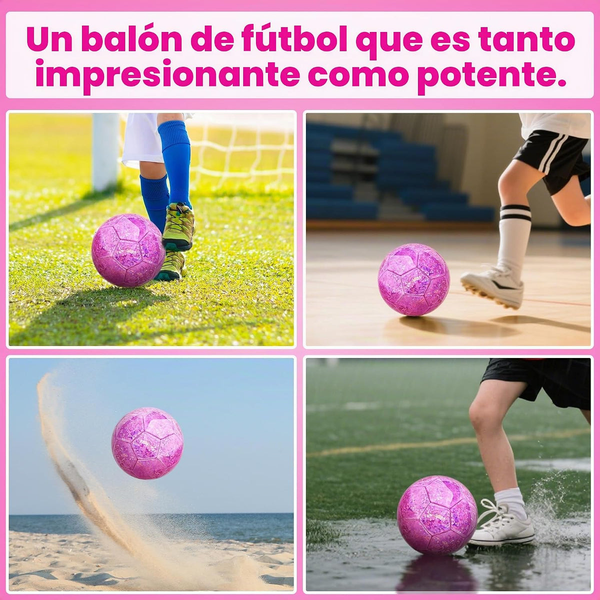 Champhox Pelota de fútbol tamaño 4 con purpurina rosa - Pelota de f...