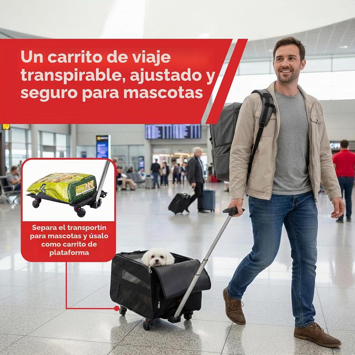 Pet Smart Cart, grande, negro, con ruedas, con ruedas, bolsa de via...