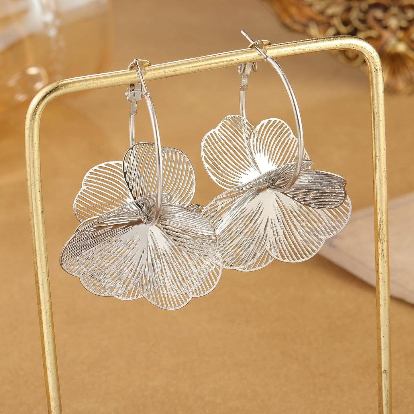 Aretes colgantes de flores para mujer, aretes de aro de moda con di...
