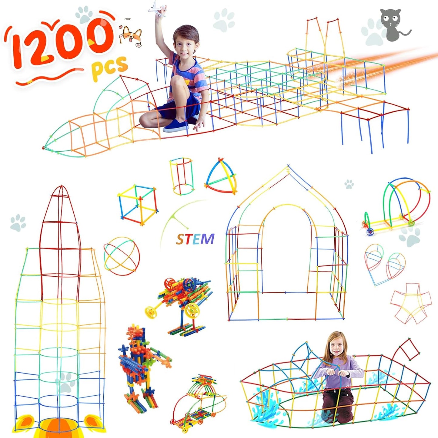 Ggiibro Juguetes Constructores de Pajitas 1200 Piezas Juguetes de C...