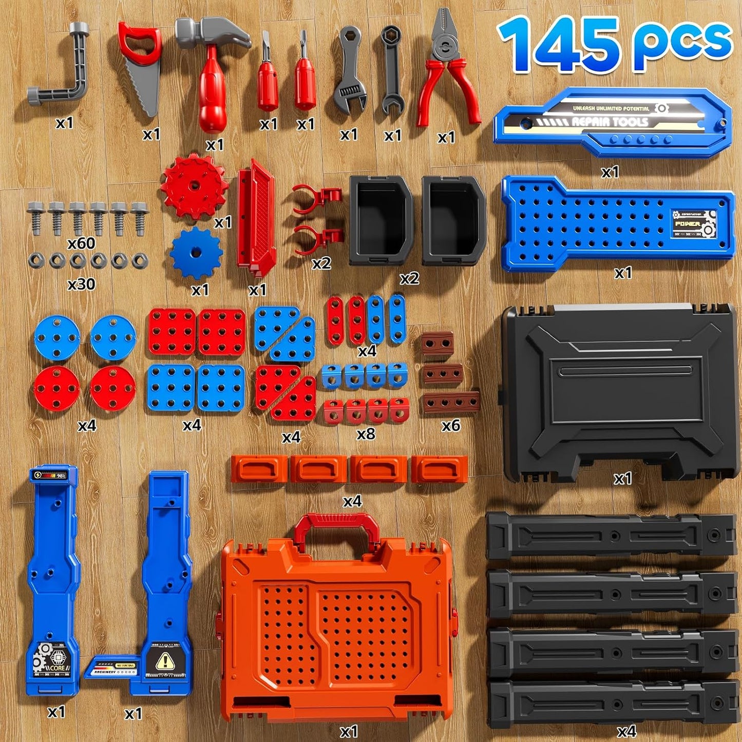 KIZONLY Juego de Herramientas de Juguete para Niños de 3 4 5 6 7 8...