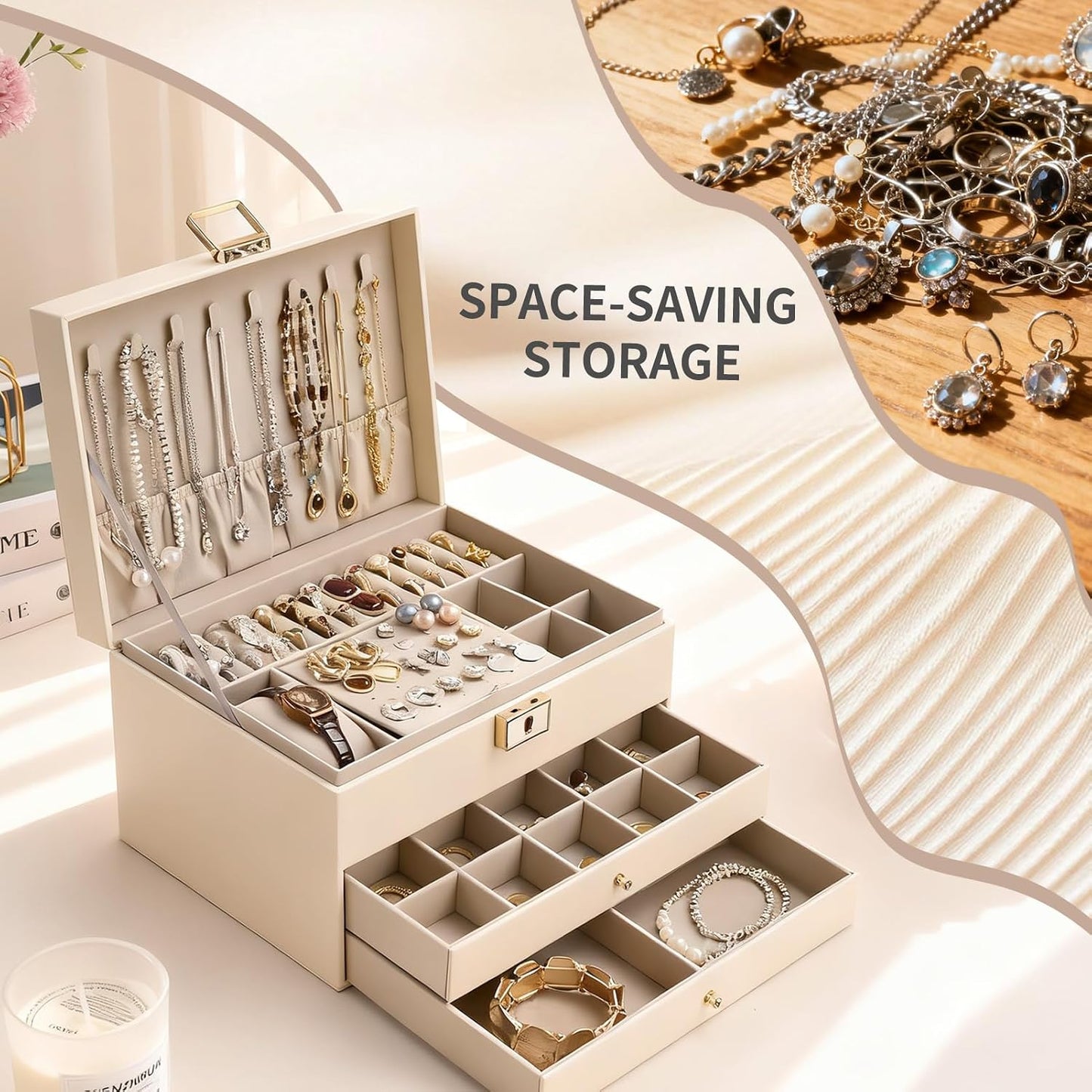 Greenfeather Joyeros para mujer, caja organizadora de joyas con tap...