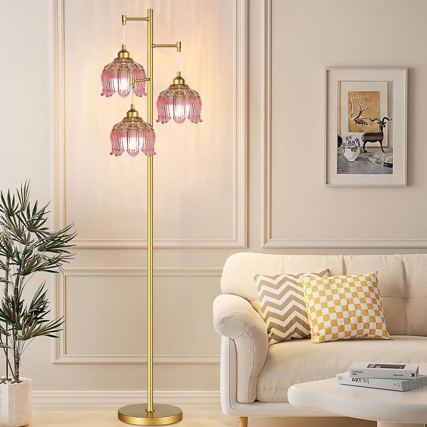 QIYIZM Lámpara de pie rosa para sala de estar, dormitorio, lámpara...