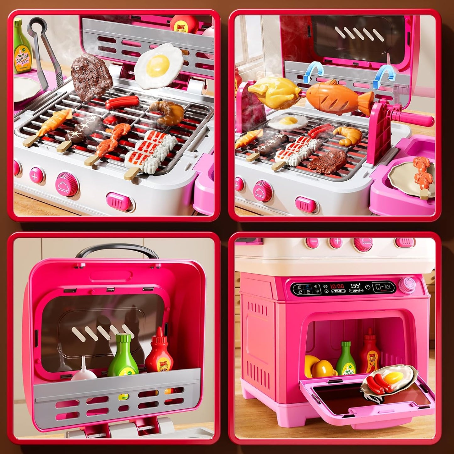KIZONLY Juego de barbacoa para niños, juego de cocina de 2 capas co...