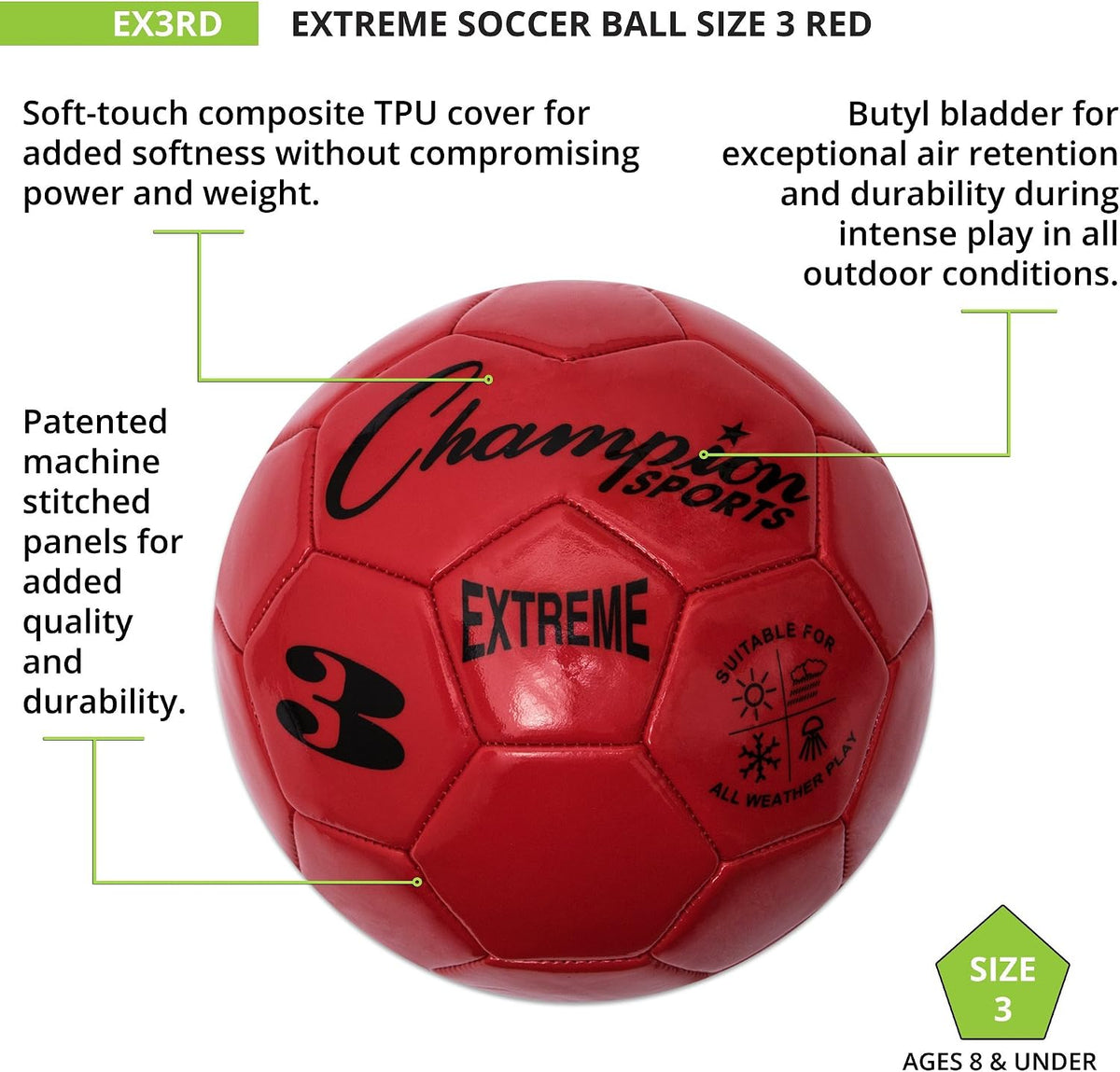 Champion Sports Extreme Series - Balón de fútbol \u2013 Tamaños 3,...