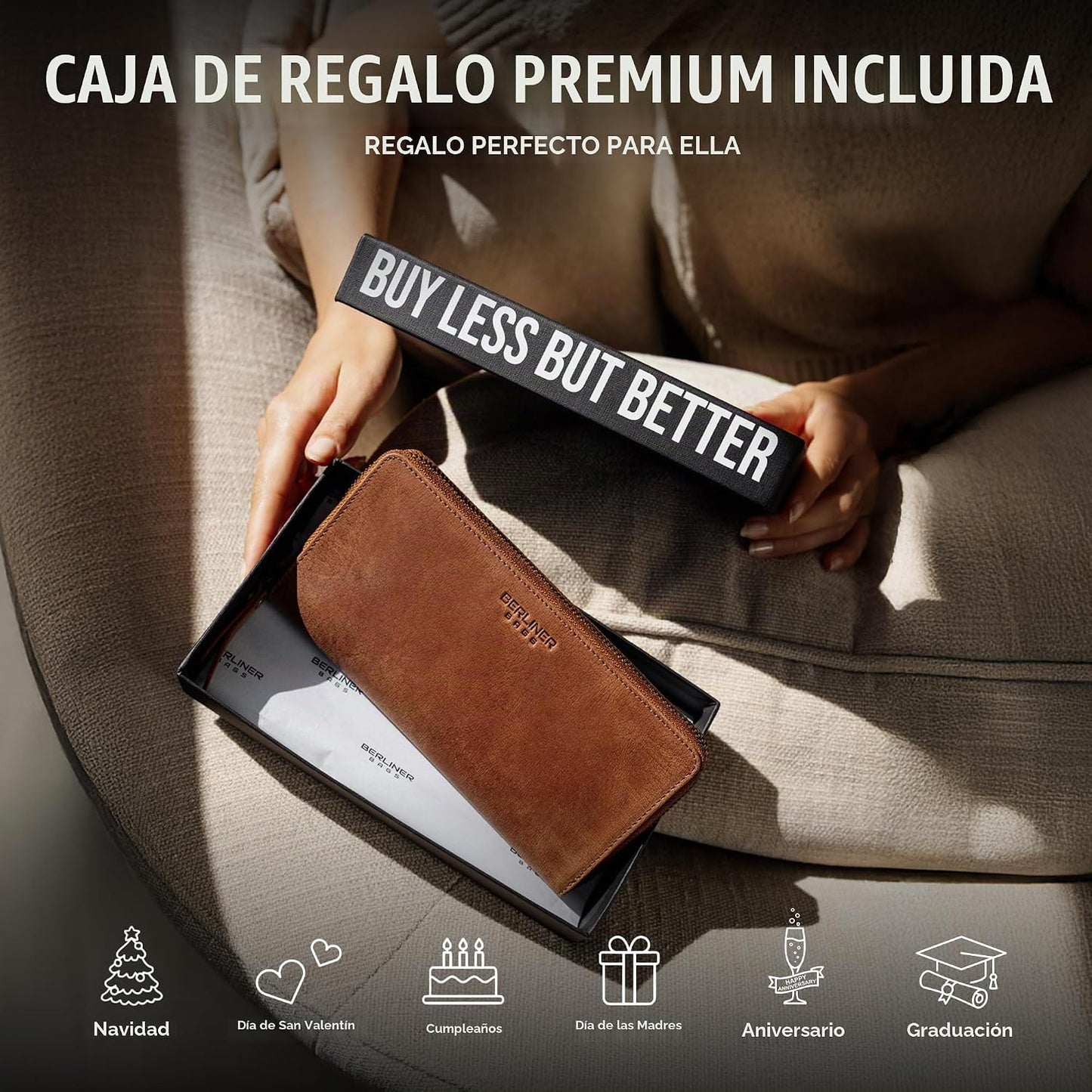 BERLINER BAGS Cartera de cuero genuino Margo, con bloqueo RFID, tar...