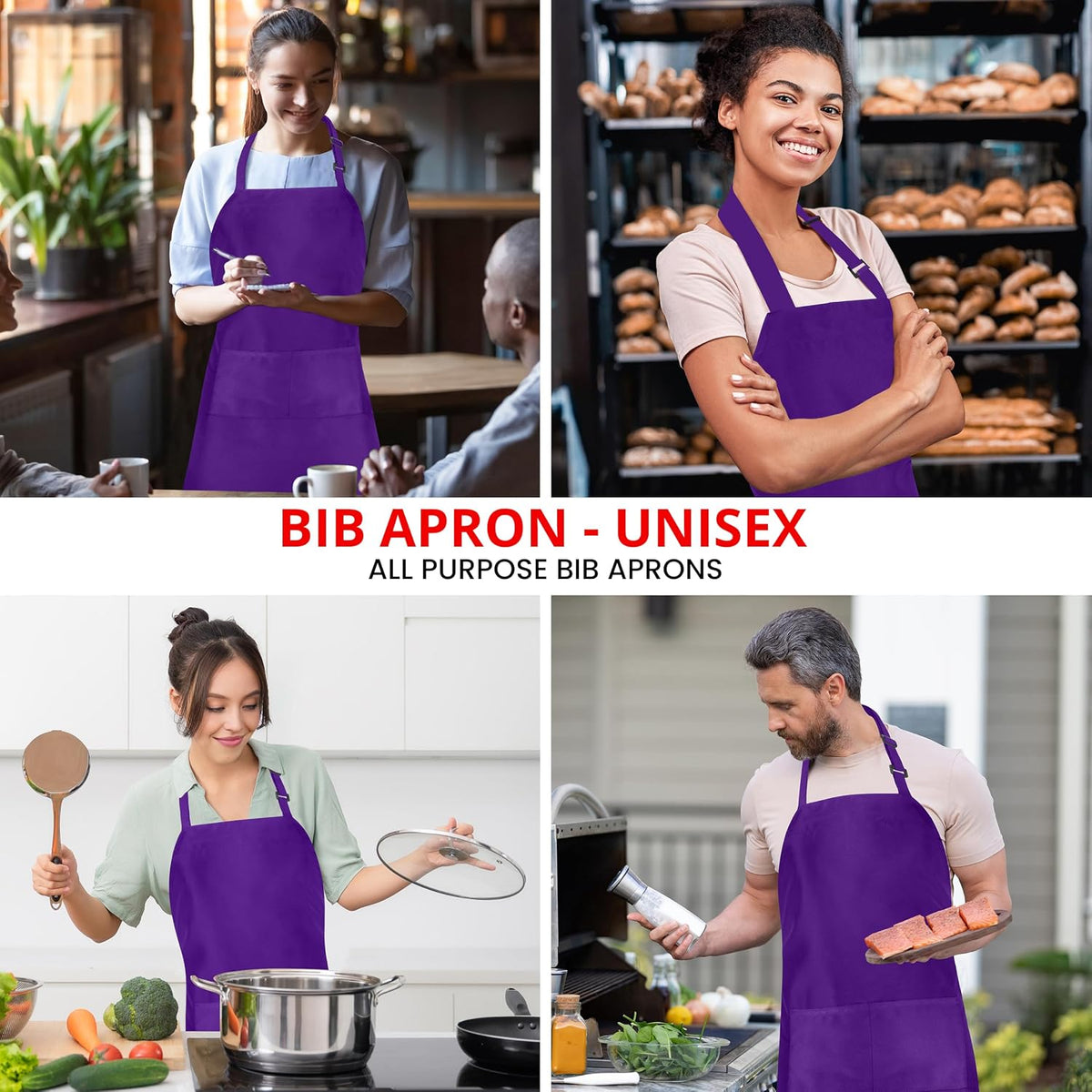 Utopia Kitchen Paquete de 10 delantales ajustables con 2 bolsillos...