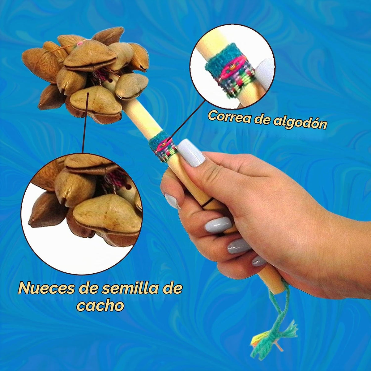 Cacao Natural Semilla Vaina Cáscara Nuez Shaker Mango Madera Bambú...