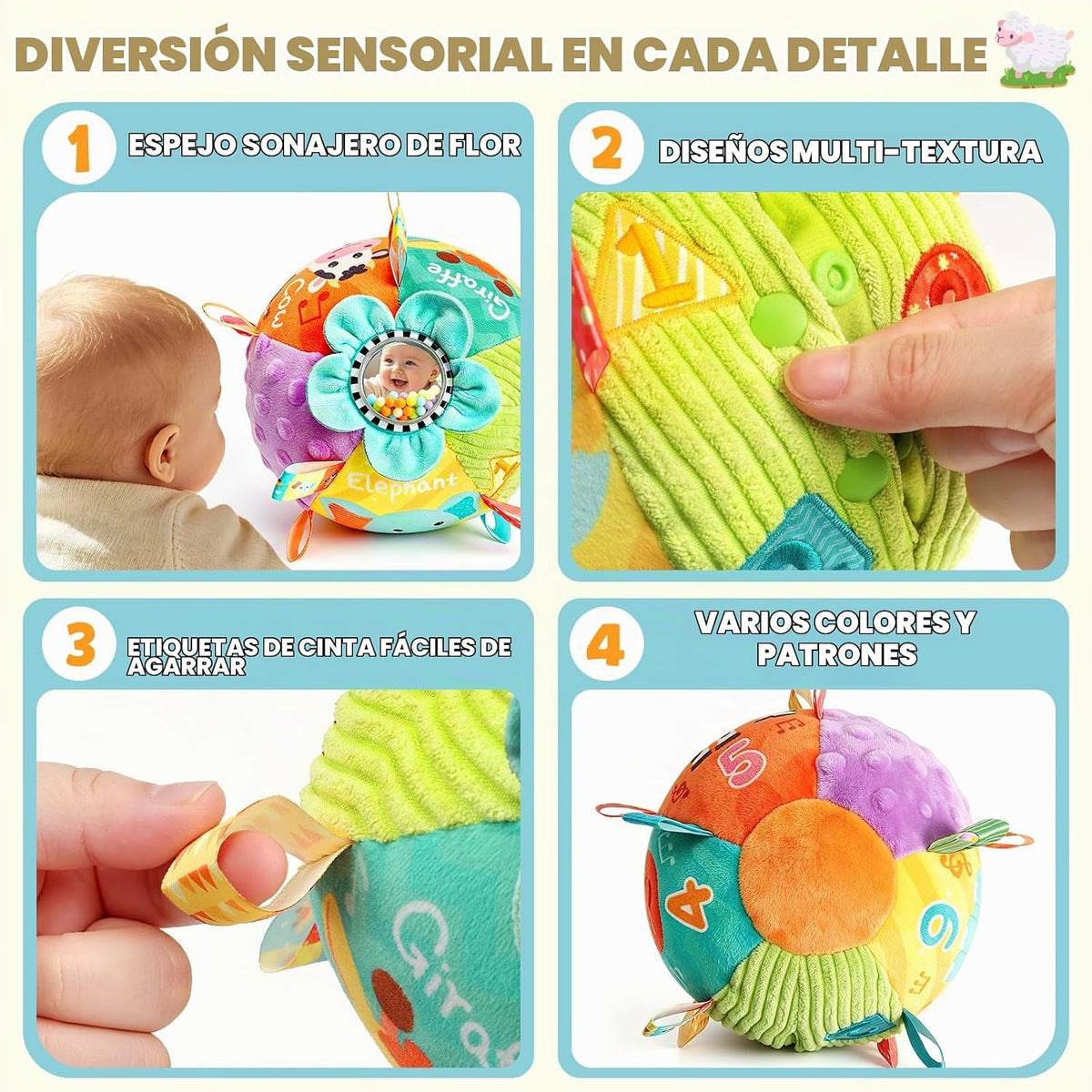 Juguete musical con pelota para gatear para bebés de 0 a 6 meses, d...