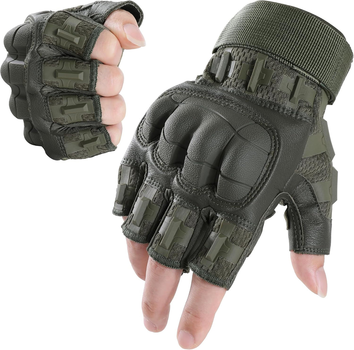 WTACTFUL Guantes tácticos sin dedos para hombres y mujeres, palma r...