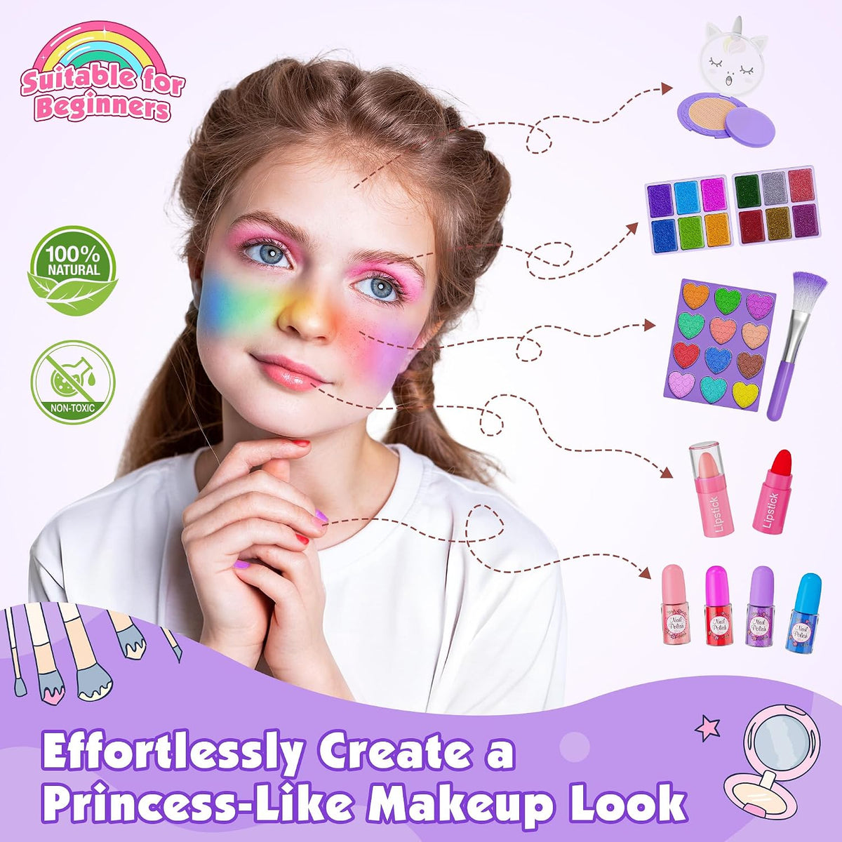 Kit de maquillaje de 59 piezas para niña, estuche de maquillaje lav...
