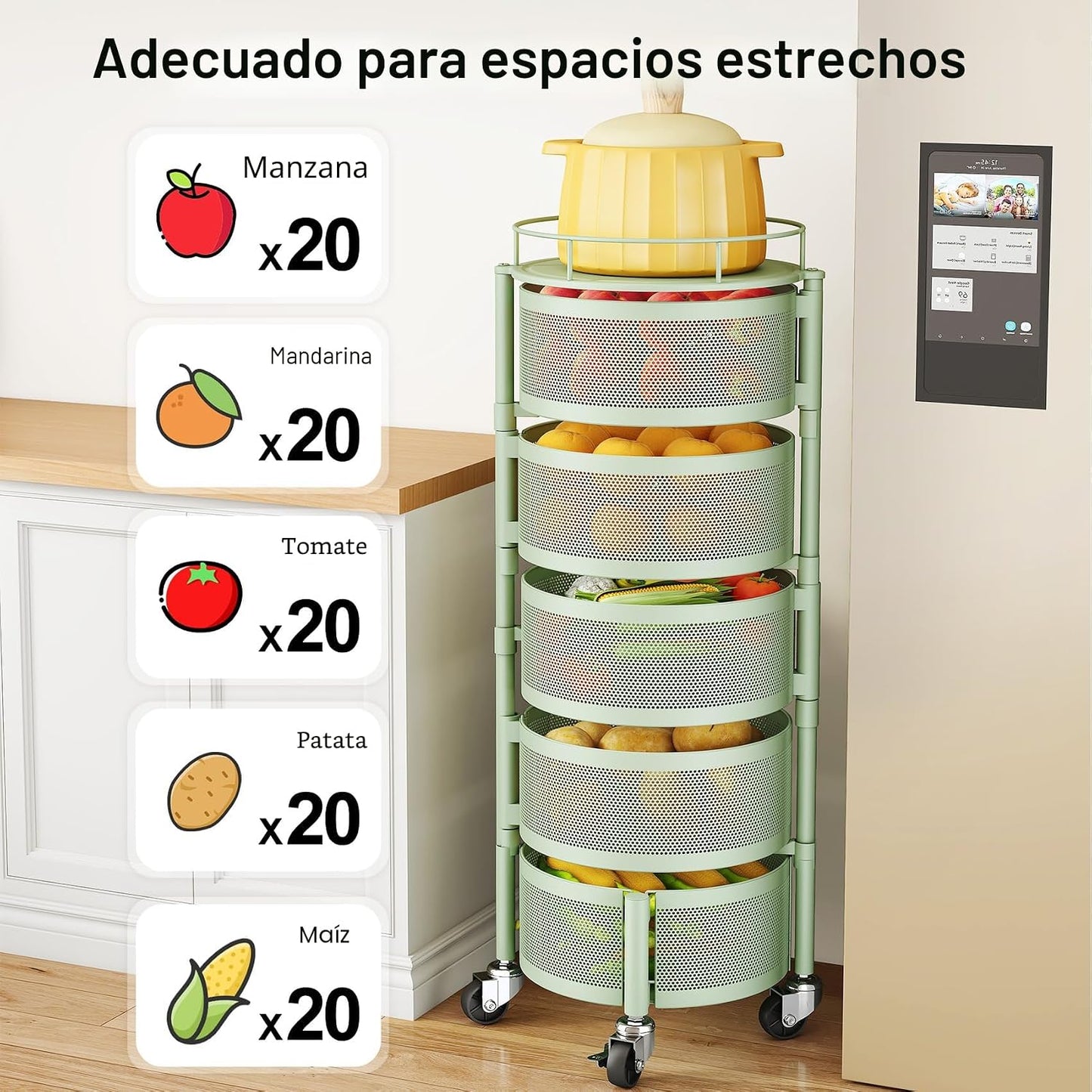 SAYZH Cesta de frutas y verduras para cocina, estante de almacenami...