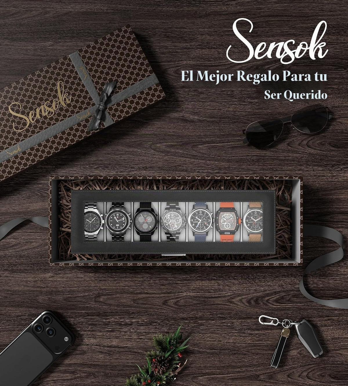sensok Caja de reloj para hombre, organizador de almacenamiento de...