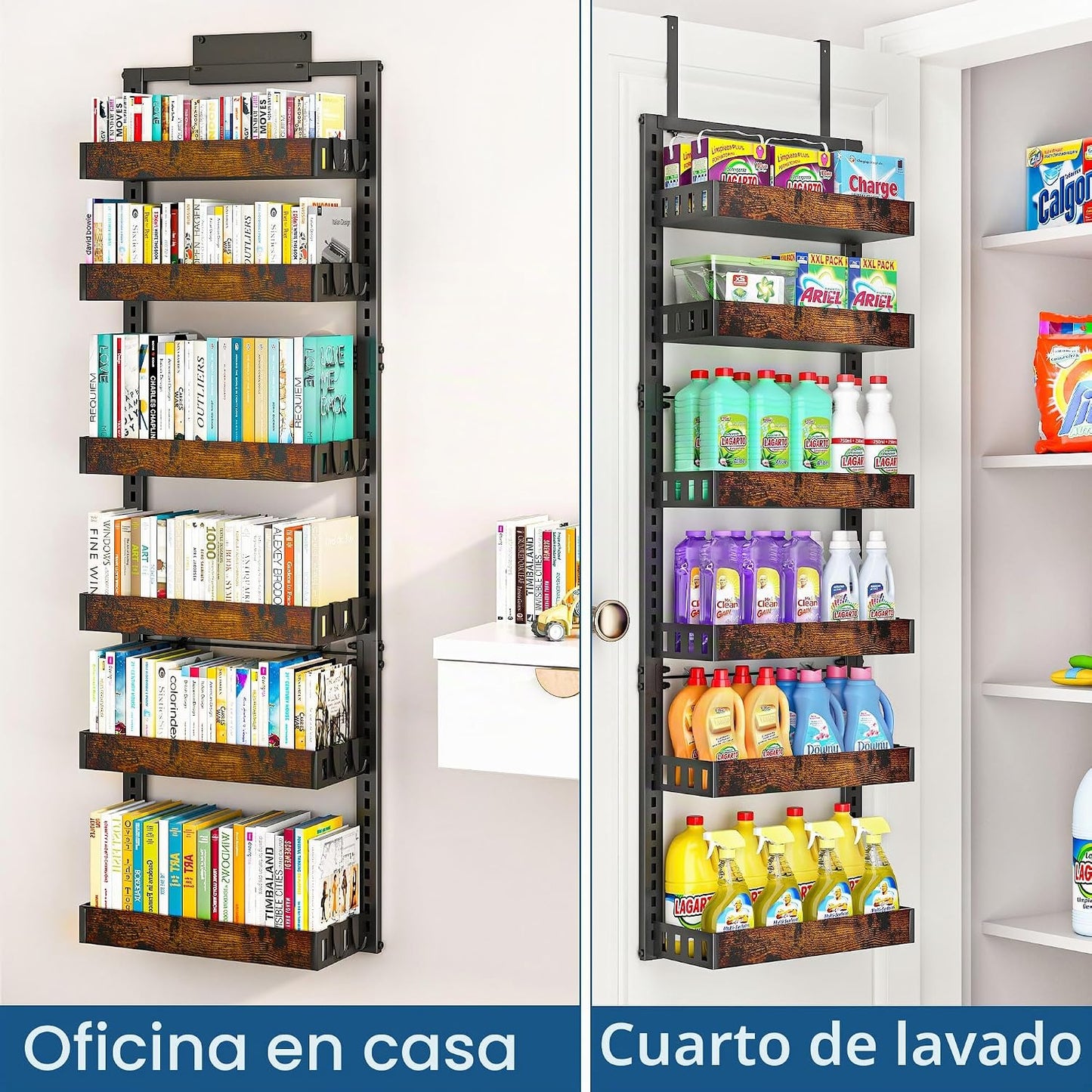 BUKFEN Organizador de despensa de 6 niveles sobre la puerta, cesta...