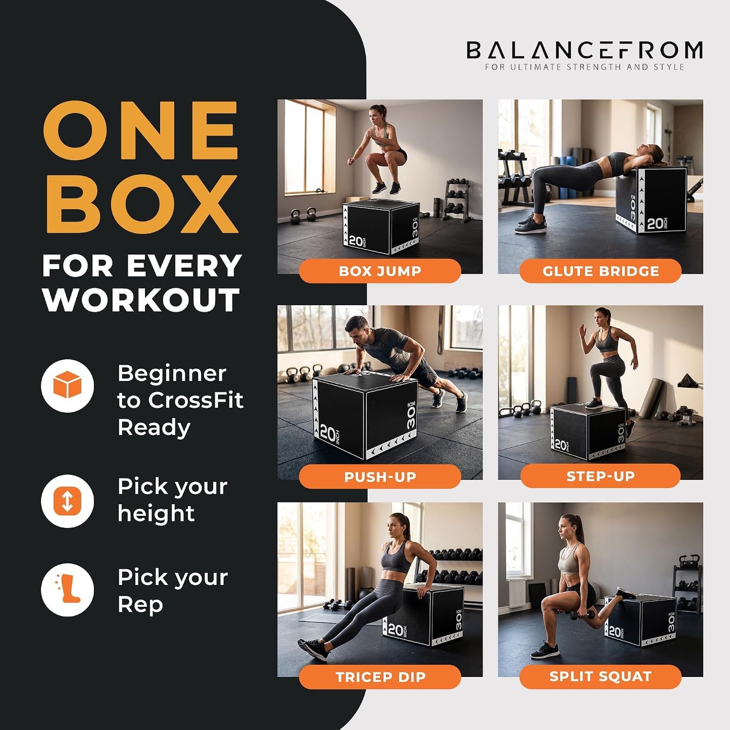 BalanceFrom Caja de salto pliométrica de espuma 3 en 1 para gimnasi...