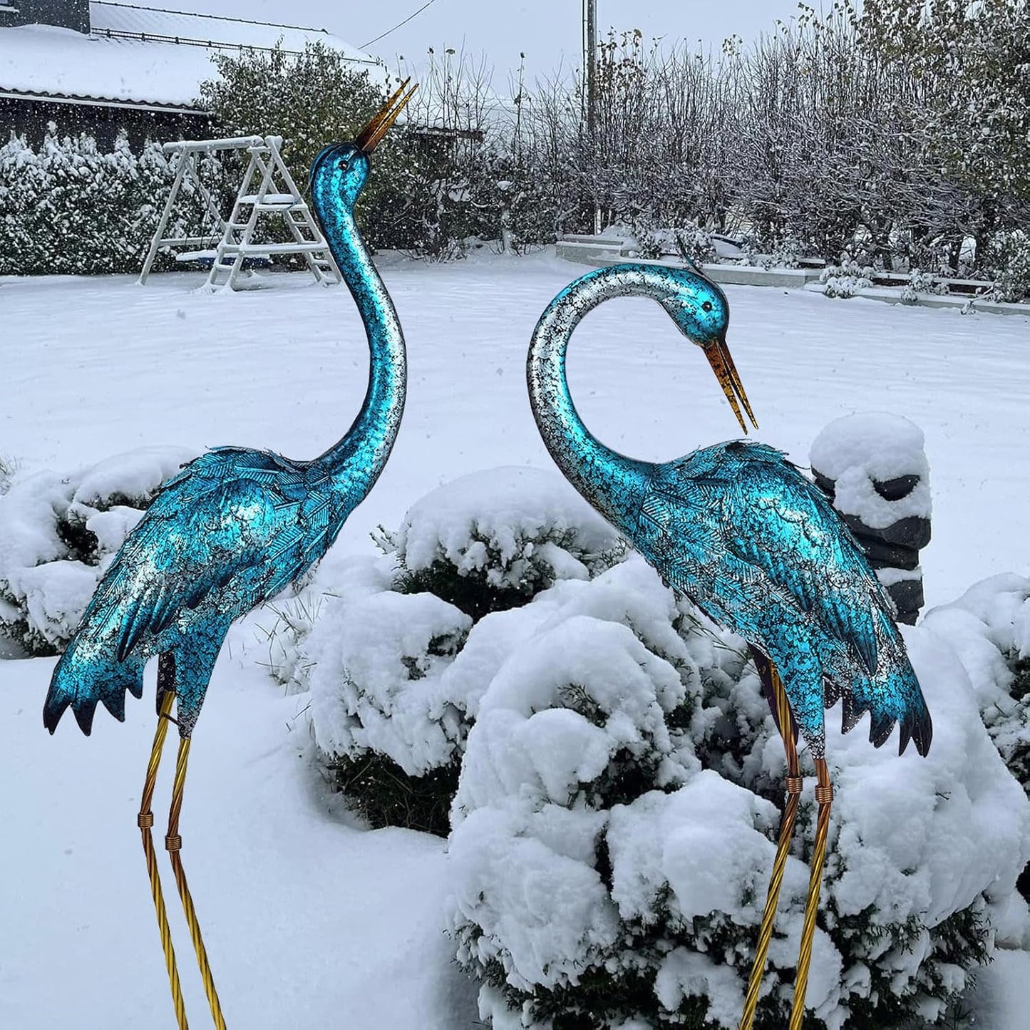 Kircust Blue Heron - Juego de 2 esculturas de jardín con grúa de me...
