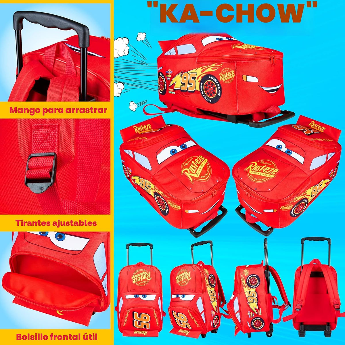 Disney Cars Lightning McQueen - Maleta de mano con ruedas y mango t...