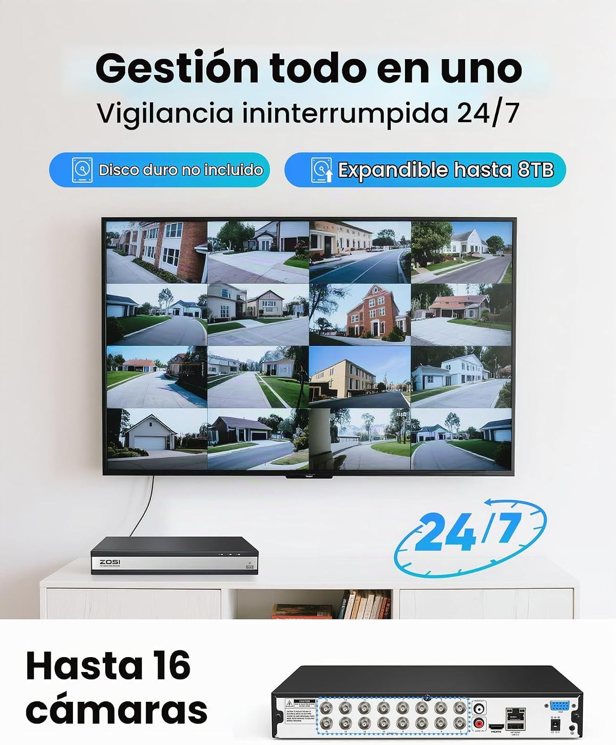 ZOSI H.265+ 1080P FHD 16 Canal DVR para Sistema de Cámara de Seguri...