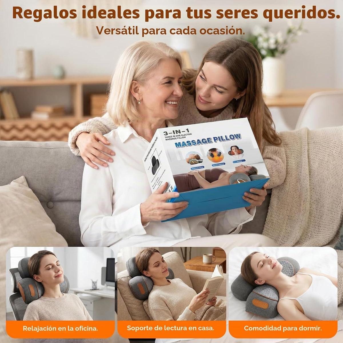 Almohada masajeadora de cuello 3 en 1 con calor, masajeador de almo...