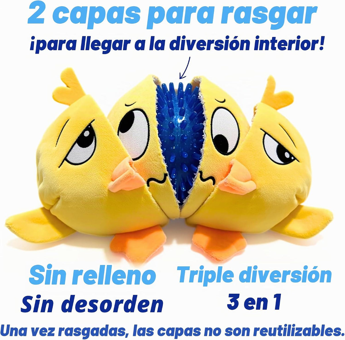 PeppyPawz - Juguete masticable 3 en 1 de pato de peluche para perro...