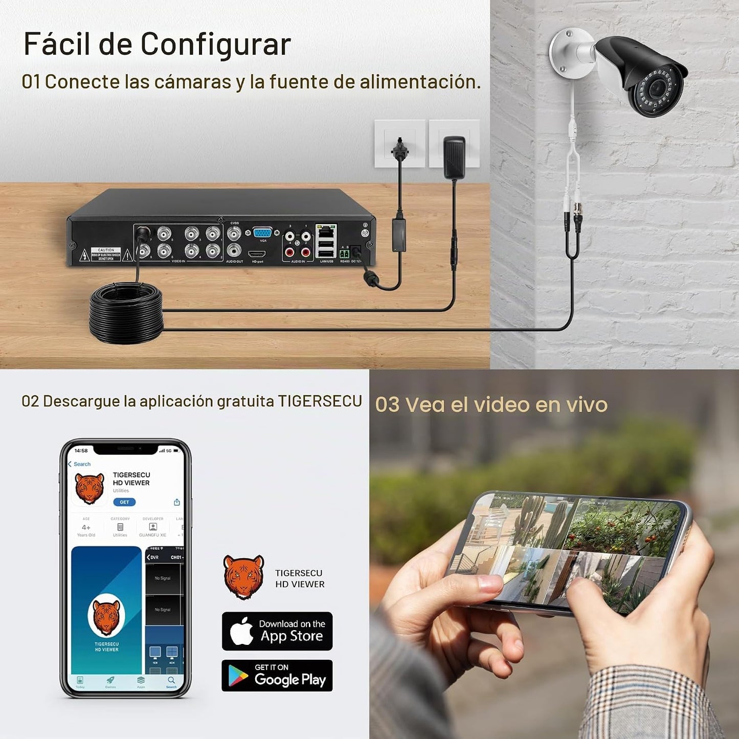 TIGERSECU Grabadora de Seguridad DVR Super HD 1080P de 8 Canales co...